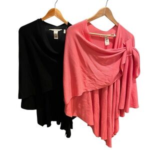 Soft Surroundings Set of 2 Stassi Sweater Cotton Shawl  Wraps - Coral and Black